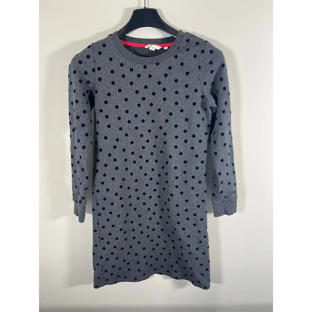 Boden Long Sleeve Grey Navy Polka Dot Dress 100% Cotton Size 4 Womens Small - Picture 6 of 10